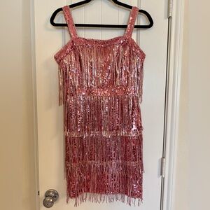 Pink Sequin Tassel Mini Dress, Flapper Dress